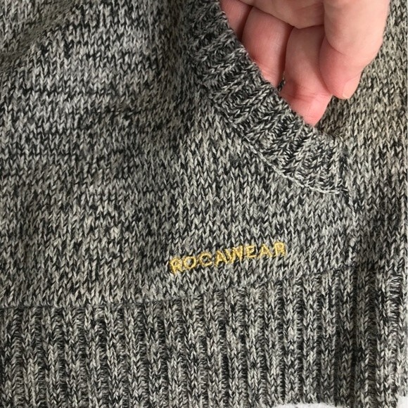 Rocawear Funnel Neck Tie Gray Black Marled Sweater Kangaroo Pocket Womens 2X - Picture 5 of 12